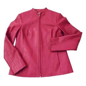 Liz Claiborne Collection Womens Jacket 100% Fuchsia Leather Size 6 Full Zip